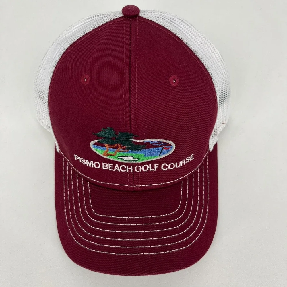 Triangle Sport Pismo Beach Golf Course Trucker Hat Maroon White Snapback